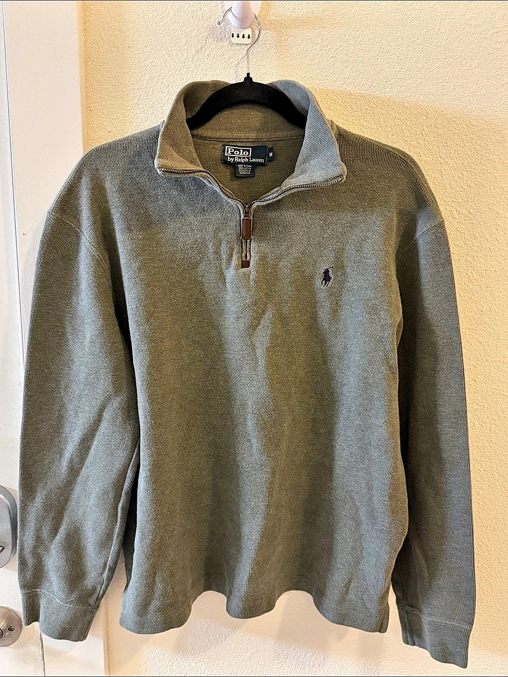 Polo Ralph Lauren Men’s M Olive Green Cotton Quarter Zip Pullover Pony